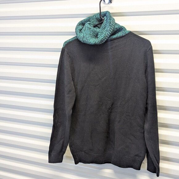 Black Size Small Teal & Black Color Block Cowl Neck Pullover Hoodie Sweater - Picture 6 of 8